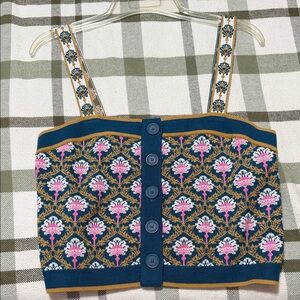 Maeve Multicolor Floral Button-Up Crop Top